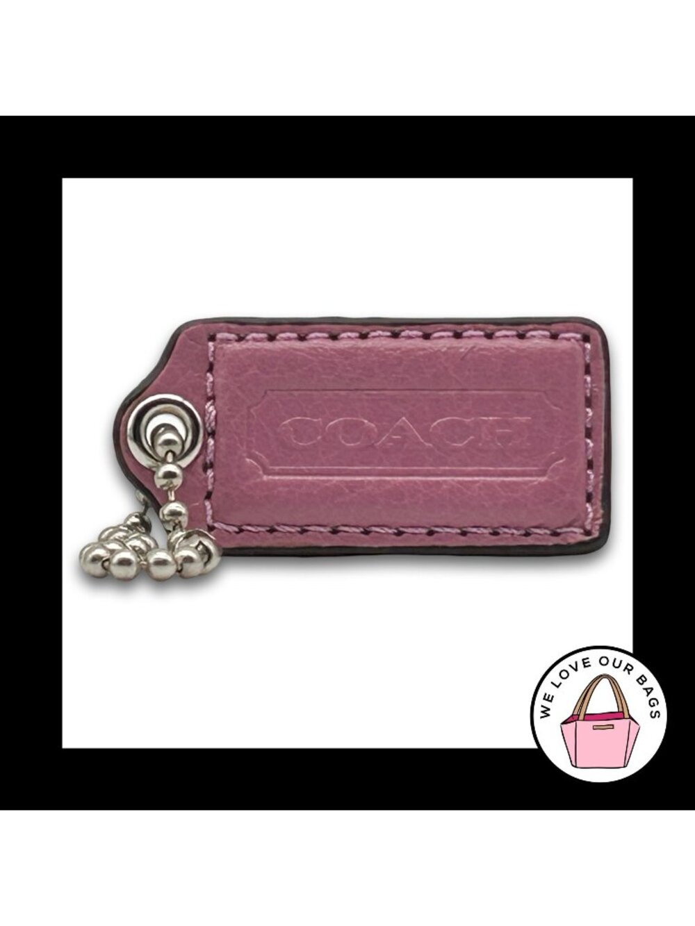 COACH HANG TAG 2" Purple Leather Bag Charm Keychain Fob Nickel Medium